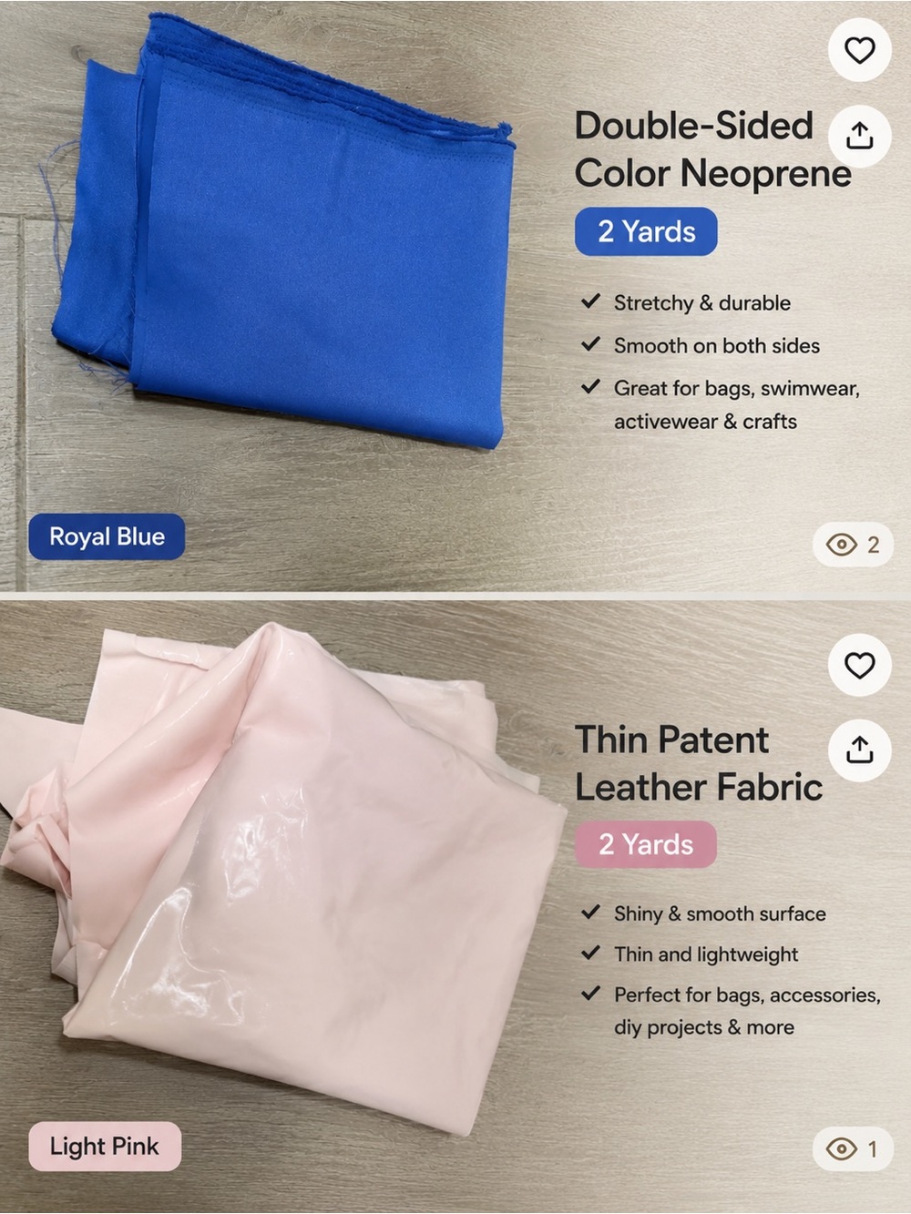 🩷 Light Pink Thin Patent Leather Fabric — 2 Yards